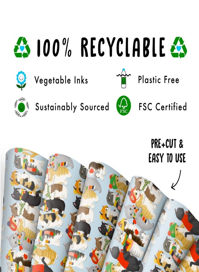 CENTRAL 23 Cat Christmas Wrapping Paper for Girls Boys - 6 Sheets of Gift Wrap For Cat Owners - Thick Xmas Wraps For Men Women - Seasonal - Holiday - Presents for Him Her - Recyclable - Image 3